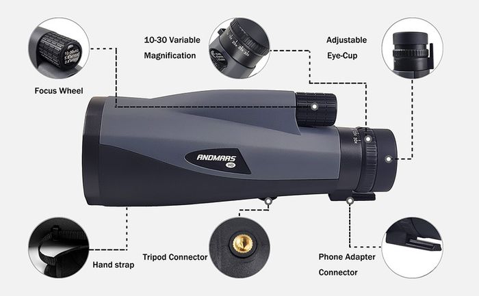 HD Zoom Monocular 10-30x60 with Tripod and Phone Adapter - Birdwatching/Hiking/Travel