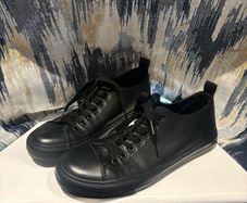 Black Primark Leather-Look Trainers / Sneakers - Size UK 6 / EUR 39 (Worn Once)