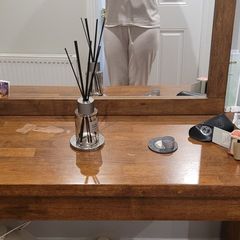 Walnut console table and mirror