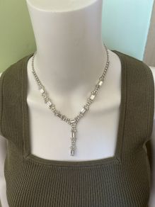 Silver tone sparkling rhinestone choker necklace