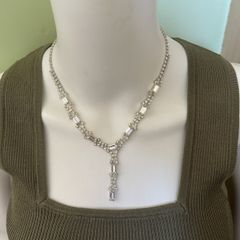 Silver tone sparkling rhinestone choker necklace