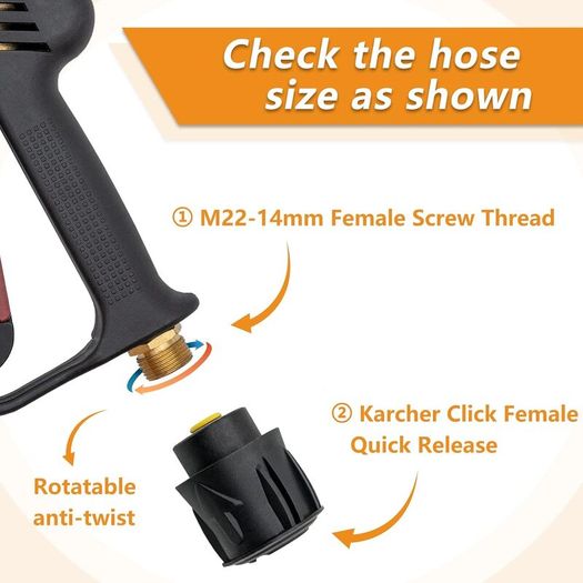 High Pressure Washer Gun with M22 14MM Fitting Hose Connector and 5 Nozzles, 1/4'' Quick Connector & Adapter Car Wash Gun 4350PSI for Karcher K1-K7