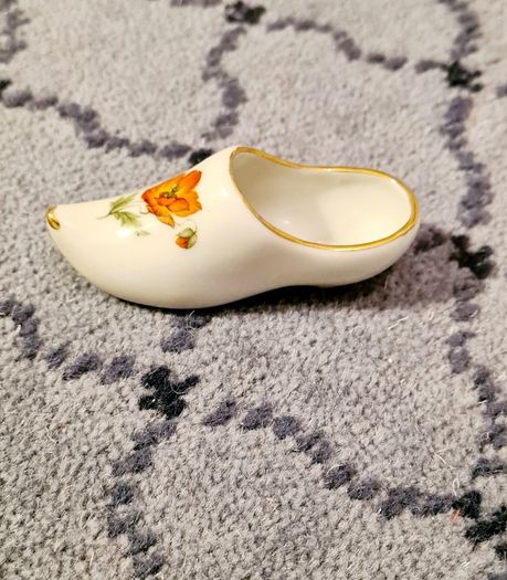 Gorgeous Limoges White Clog/Slipper/Shoe with Red Poppy