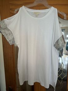 Brand new Michael Kors white silver sequin cold shoulder top size L UK16 EU44 Postage included