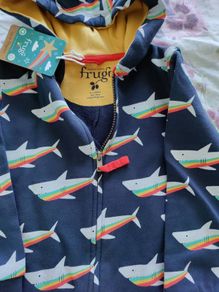 frugi shark snuggle suit 4-5y