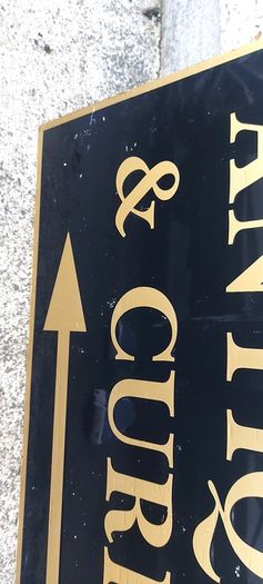 Antiques & Curios,hard plastic sign perspex. ,unusual and lovely colours,,32 inches length, 16 inches height,,buyer collects, see pictures for condition, used condition few marks nicks