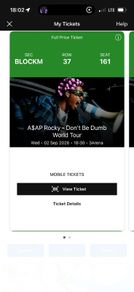 ASAP rocky tickets x 2 seated