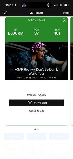 ASAP rocky tickets x 2 seated
