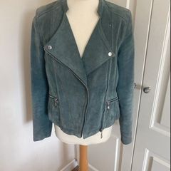 Leather jacket - size 14 - muted green