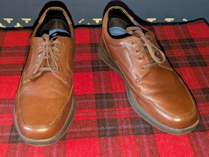 M&S Wide Fit Leather Shoes - Brown - Size 9.5 UK (Excellent Condition)