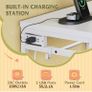 White Chest of Drawers with LED & Charger, Fabric Open Wardrobe 3 Large Drawers & Reversible Coat Hanging Rod &3 Open Shelves & Side Hooks, Lockable Wheels, Height-adjustable Base Shelf Image 7