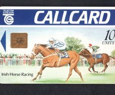1991 Ireland 10 unit Irish Horse Racing Definitive Callcard with Gemplus Chip, College Green Address, Slight shinny finish, No Flag, No Barcode Used. Telecom Eireann card number 1033.