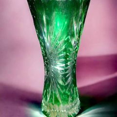 Green cut crystal vase
