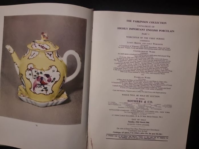 1966 Sothebys Catalogue of Highly Important English Porcelain, the property of Selwyn Parkinson. Worcester the first period. (hardback)
