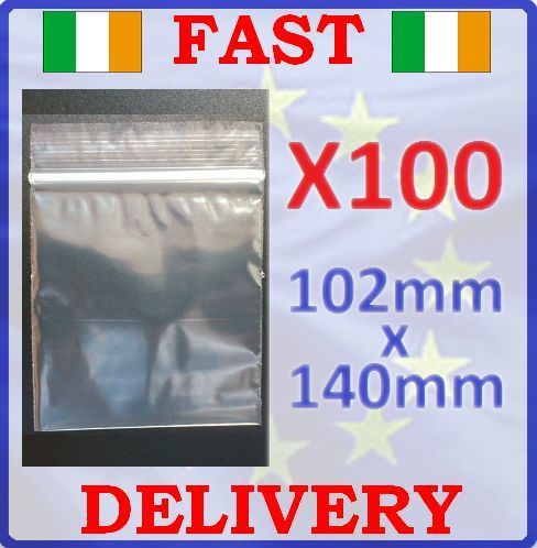 New 100x 102mm x 140mm Grip Seal Ziplock Premium Bags Zipper Lock Clear #232