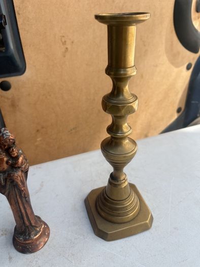 2 solid brass candle holders/ solid copper holy statue