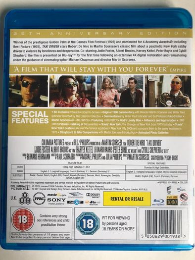 Taxi Driver (35th Anniversary Edition) Martin Scorsese Film [1976] Robert De Niro, Jodie Foster, Cybill Shepherd, Harvey Keitel, Peter Boyle, Leonard Harris & Albert Brooks [Blu-ray Movie]