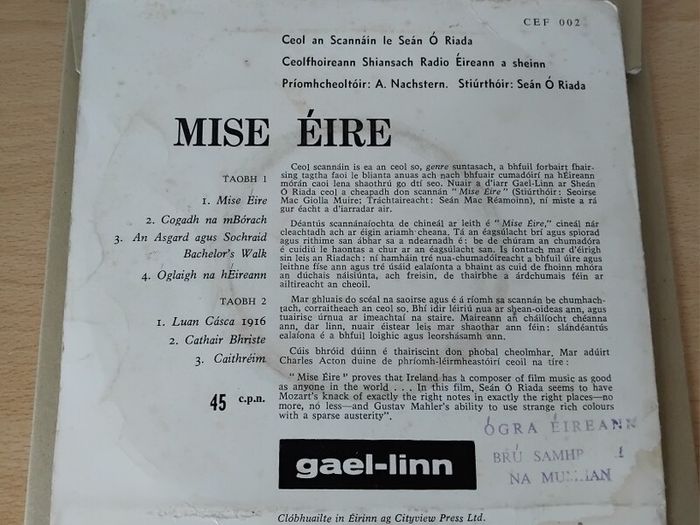 Comoradh ar Eiri Amach na Casca Easter Rising 1916 Booklet & 'Mise Eire' vinyl record le Sean O Riada FREEPOST