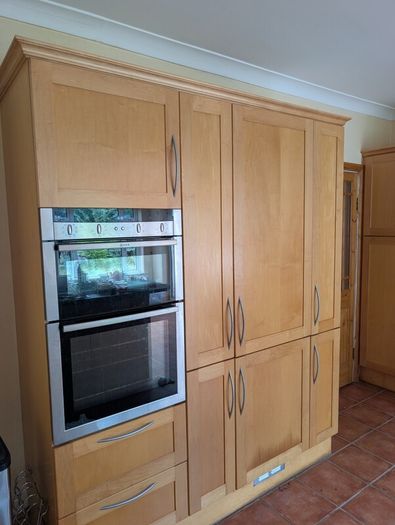 Entire Kitchen including Neff Double Oven, Integrated Fridge-Freezer, Bosch Dishwasher,  Faber Extractor fan, and Microwave.
