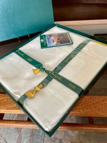 Boxed Vintage Irish Linen Damask Tablecloth Antique White