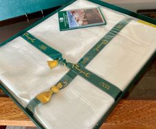 Boxed Vintage Irish Linen Damask Tablecloth Antique White