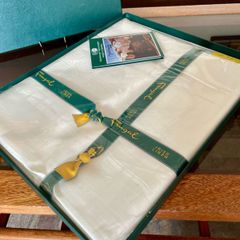 Boxed Vintage Irish Linen Damask Tablecloth Antique White