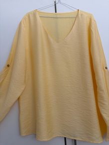 Yellow V Neck Long-Sleeve Shirt with button up