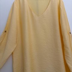 Yellow V Neck Long-Sleeve Shirt with button up