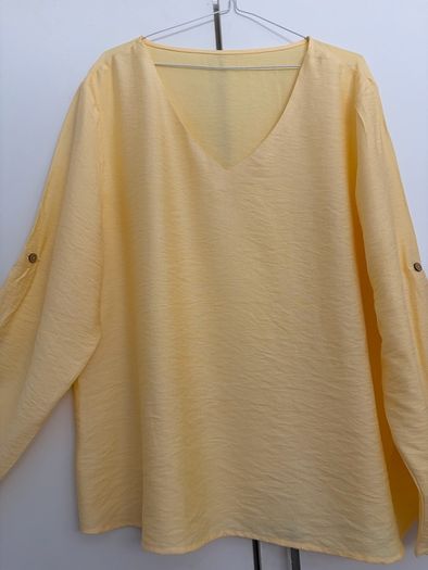 Yellow V Neck Long-Sleeve Shirt with button up