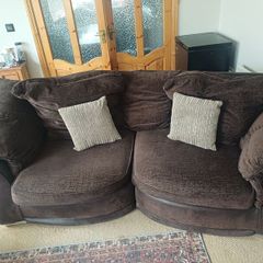 Chocolate 3 Seater Couch - Brown Leather Suede fabric Brown Sofa