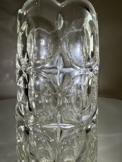 1920s Brockwitz Clear Pressed Glass Cylinder Vase (Moonprint Star Pattern)
