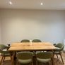 Extendable oak dining table with 6 olive green chairs Image 4