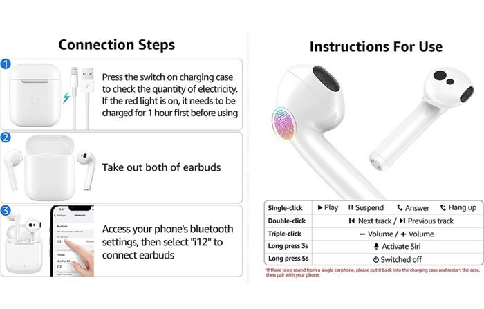 Wireless Headphones, Wireless Earbuds 3D HiFi Stereo Headphones Noise Cancellation in-Ear Built-in Mic with Charging Case, IPX6 Waterproof