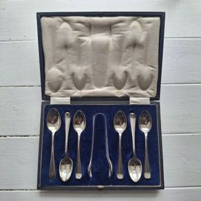 Antique Silverplate  Teaspoons & Sugar Tongs