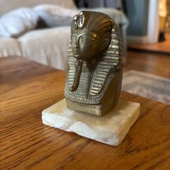 vintage brass bust of the Egyptian Pharaoh Tutankhamun
