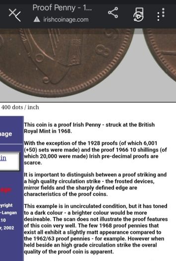 Proof Ireland 1d Penny 1968 Very Scarce in this Grade and colour