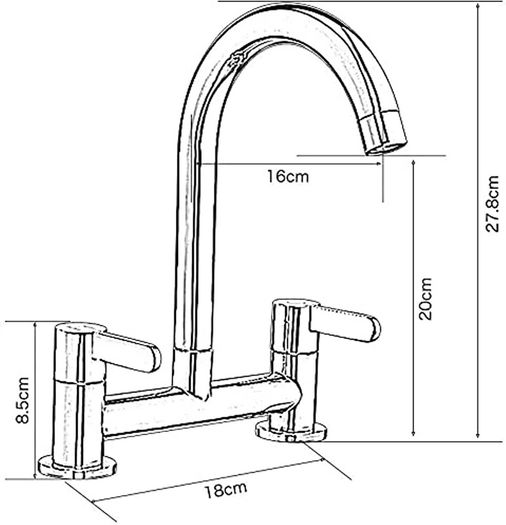 Kitchen Sink Mixer Taps, 2 Hole Kitchen Faucet, 360 Degree Swivel Spout Dual Lever Sink Mixer Tap, Deck Mounted Kitchen Taps, Cold and Hot Mixer Tap, Sink Tap 1/4 Turn with UK Standard Fittings (FREE POSTAGE)