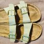White and cream leather sandals with gold buckles size 40 Image 7