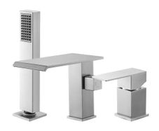 Roman Tub Faucet, 3 Hole Waterfall Bathtub Faucet, Widespread Roman Tub Faucets with Shower Head & 1 Handle, Romans Bathtub Faucets for Pet Washing, Adult Bathing, Brushed Stainless Steel