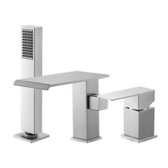 Roman Tub Faucet, 3 Hole Waterfall Bathtub Faucet, Widespread Roman Tub Faucets with Shower Head & 1 Handle, Romans Bathtub Faucets for Pet Washing, Adult Bathing, Brushed Stainless Steel