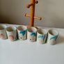 6 Vintage 80s hand painted porcelain mugs & mug tree Image 2