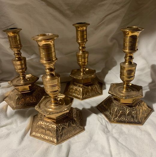 4 bronze heavy candle holders