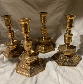 4 bronze heavy candle holders