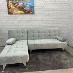 silver Grey Luxury Corner Sofa Bed with Chaise Longue