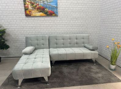 silver Grey Luxury Corner Sofa Bed with Chaise Longue
