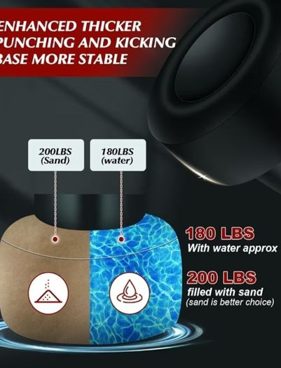 180cm Free Standing Boxing Bag Inflatable Heavy Punch Bag with Stand Kickboxing Bags for MMA Muay Thai Fitness Women Men Training Equipment