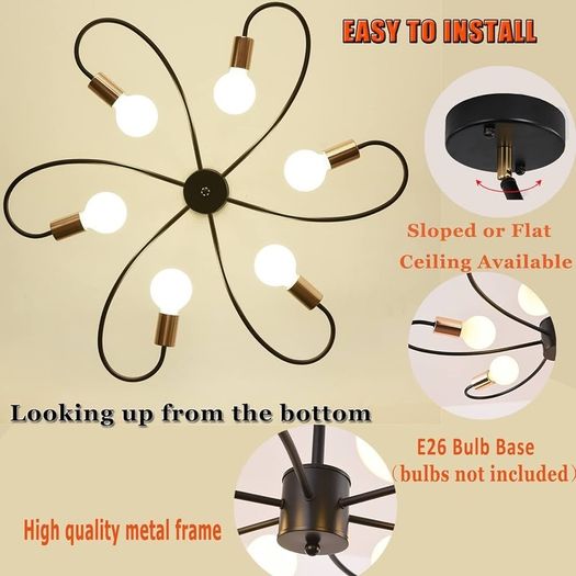 NEW SALE | 6-Light Black Chandeliers, Gold Sputnik Ceiling Light, Vintage Instustrial Metal Pendant Light, Adjustable Height Chandeliers for Living Room Bedroom