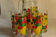 Vintage 1960's fruit print glasses and jug.