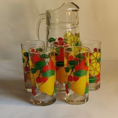 Vintage 1960's fruit print glasses and jug.