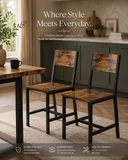 Set of 2 Dining Chairs Set of 2 brown  retro style industrial